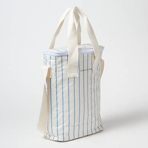 Drinks Cooler Bag Le Weekend Mid Blue-Cream - The Preppy Bunny