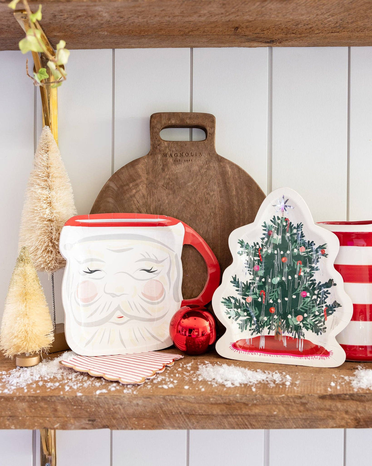 Christmas Baubles Santa Face Mug Shaped Paper Plates - The Preppy Bunny