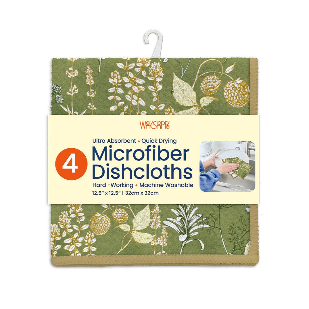 Kitchen Herbs Microfiber Dishcloths, 4 Eco-Friendly Towels