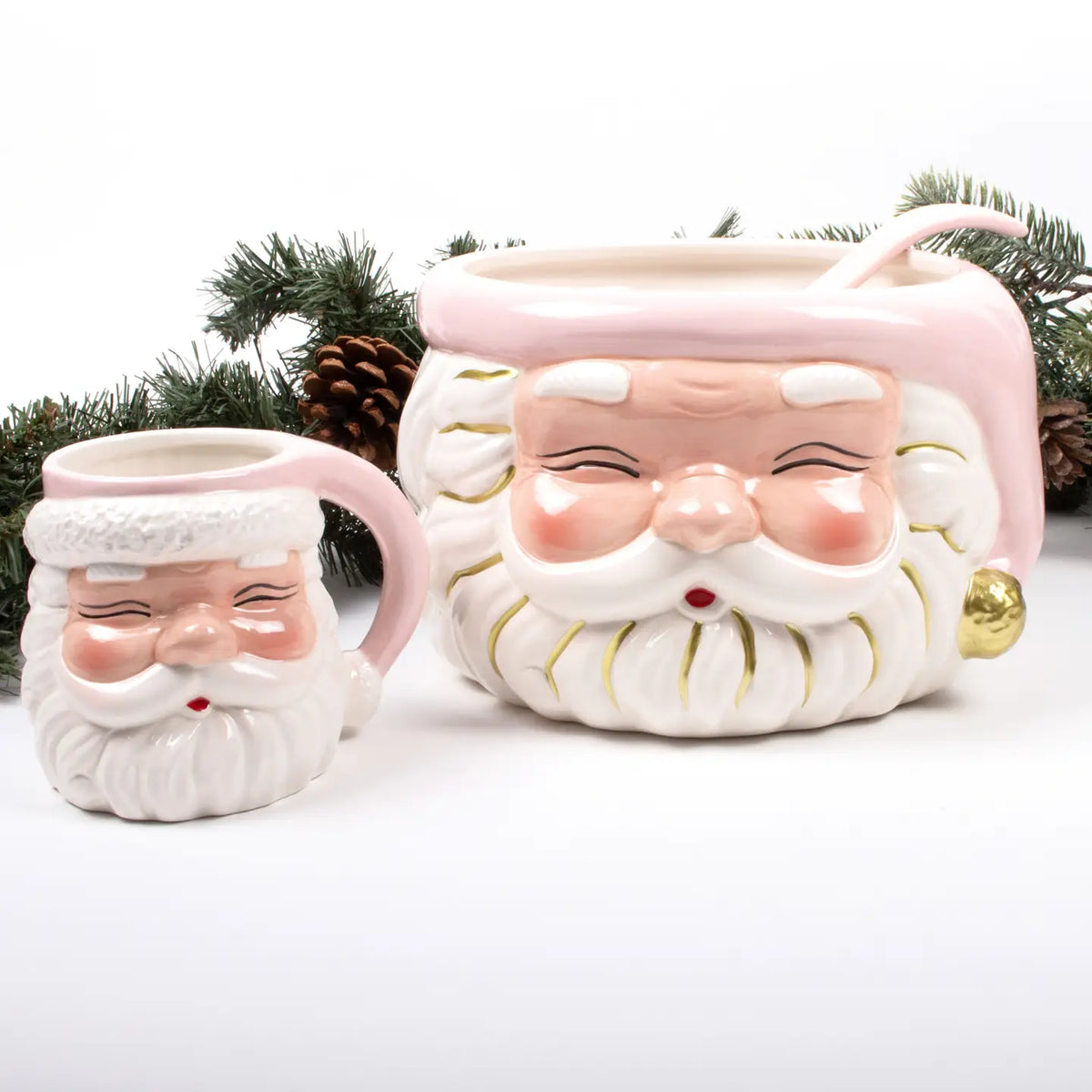 Pink Hat Santa Punch Bowl w/ Ladle