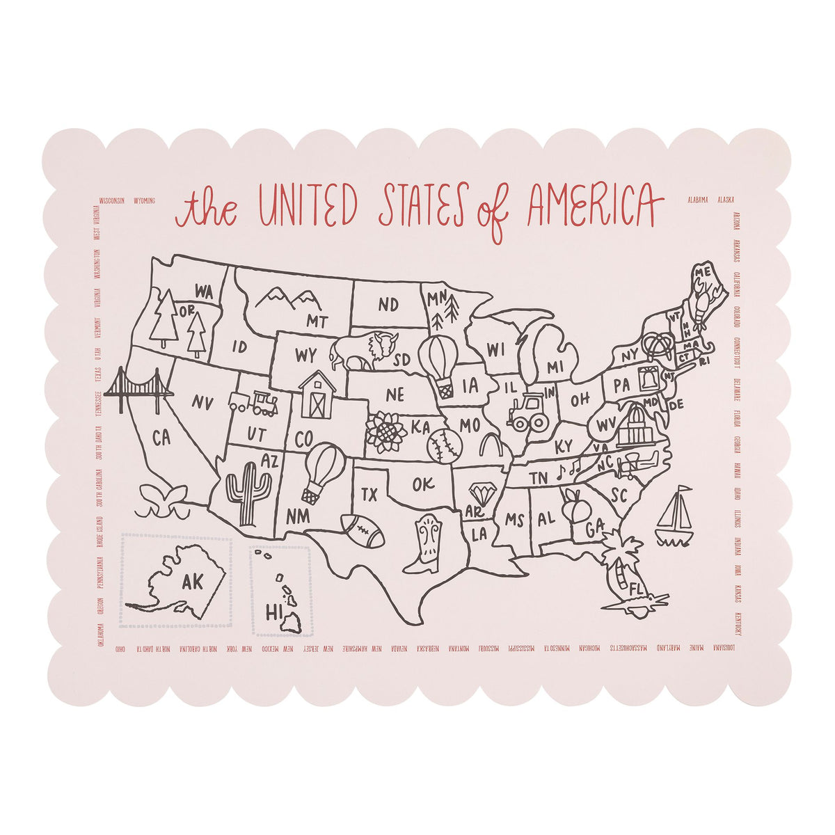 Color the USA Map Paper Placemats - The Preppy Bunny