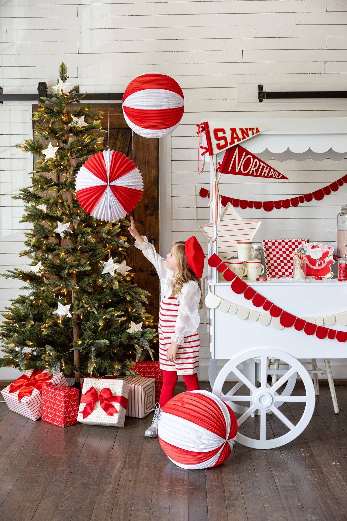 Red and Cream Accordion Paper Lanterns