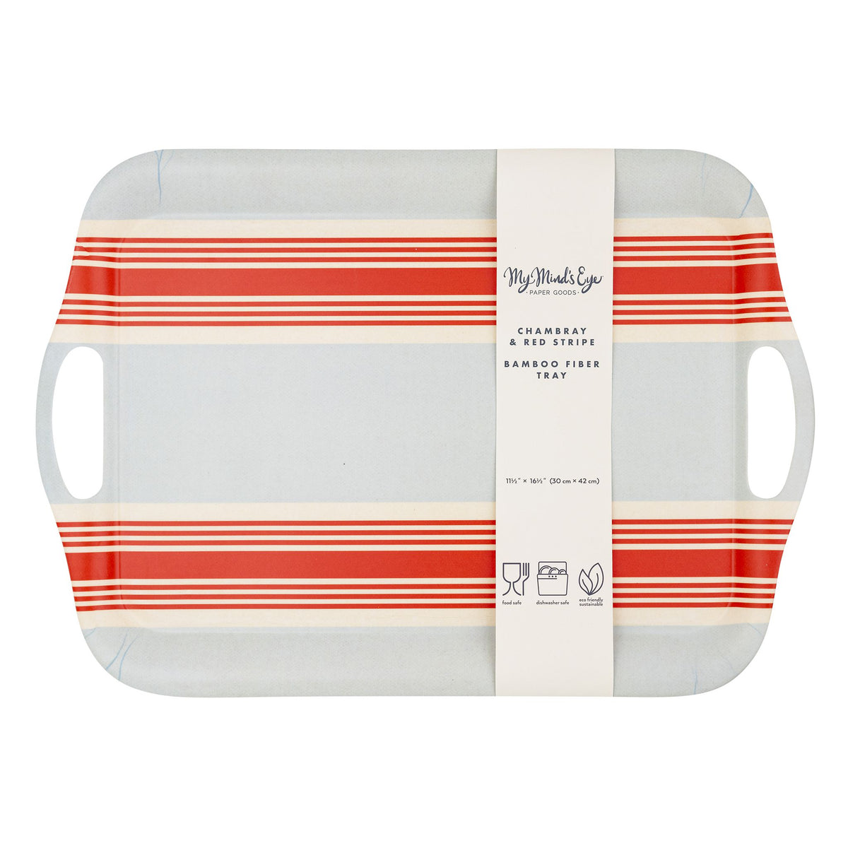 Hamptons Striped Chambray and Red Reusable Bamboo Tray - The Preppy Bunny