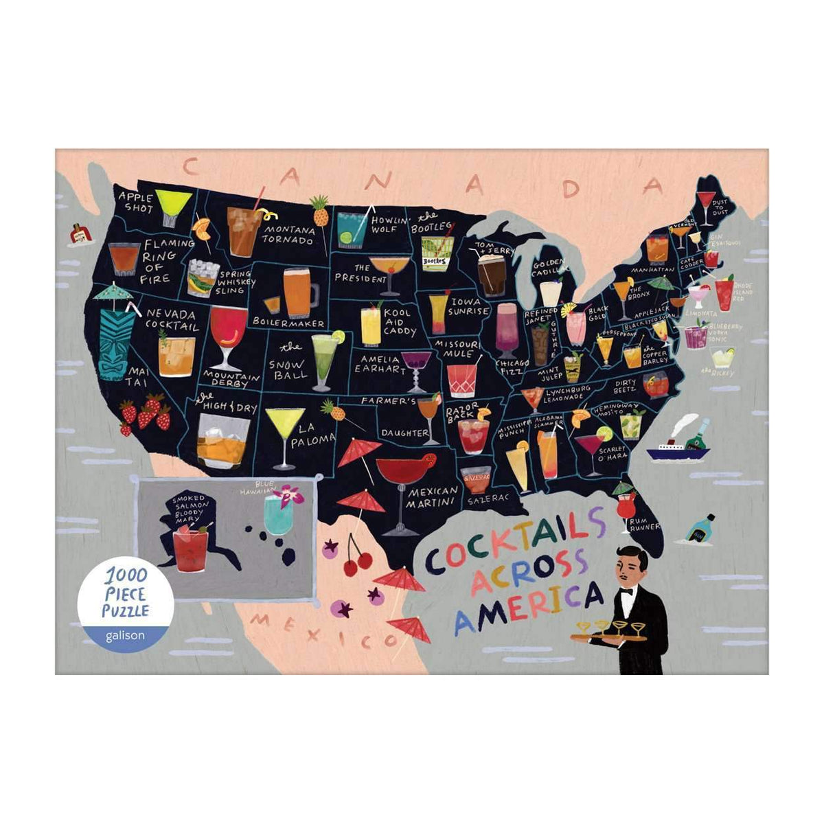 Anne Bentley Cocktail Map Of The USA 1000 Piece Jigsaw Puzzle - The Preppy Bunny