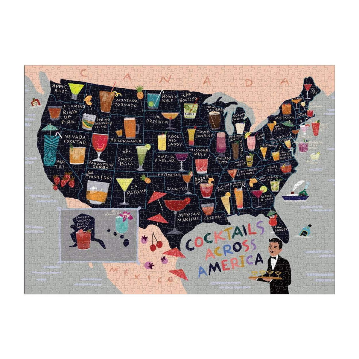 Anne Bentley Cocktail Map Of The USA 1000 Piece Jigsaw Puzzle - The Preppy Bunny