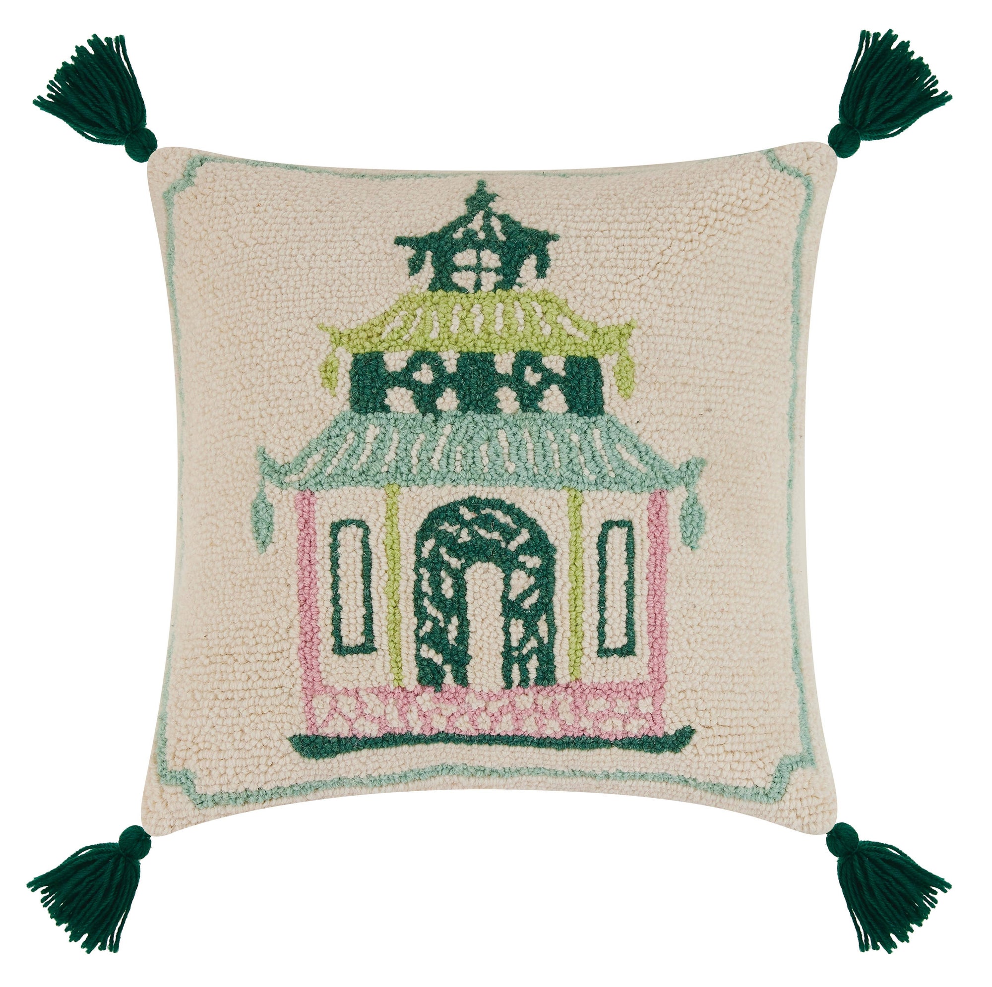 Pagoda Rose W/Green Tassels Hook Pillow - The Preppy Bunny