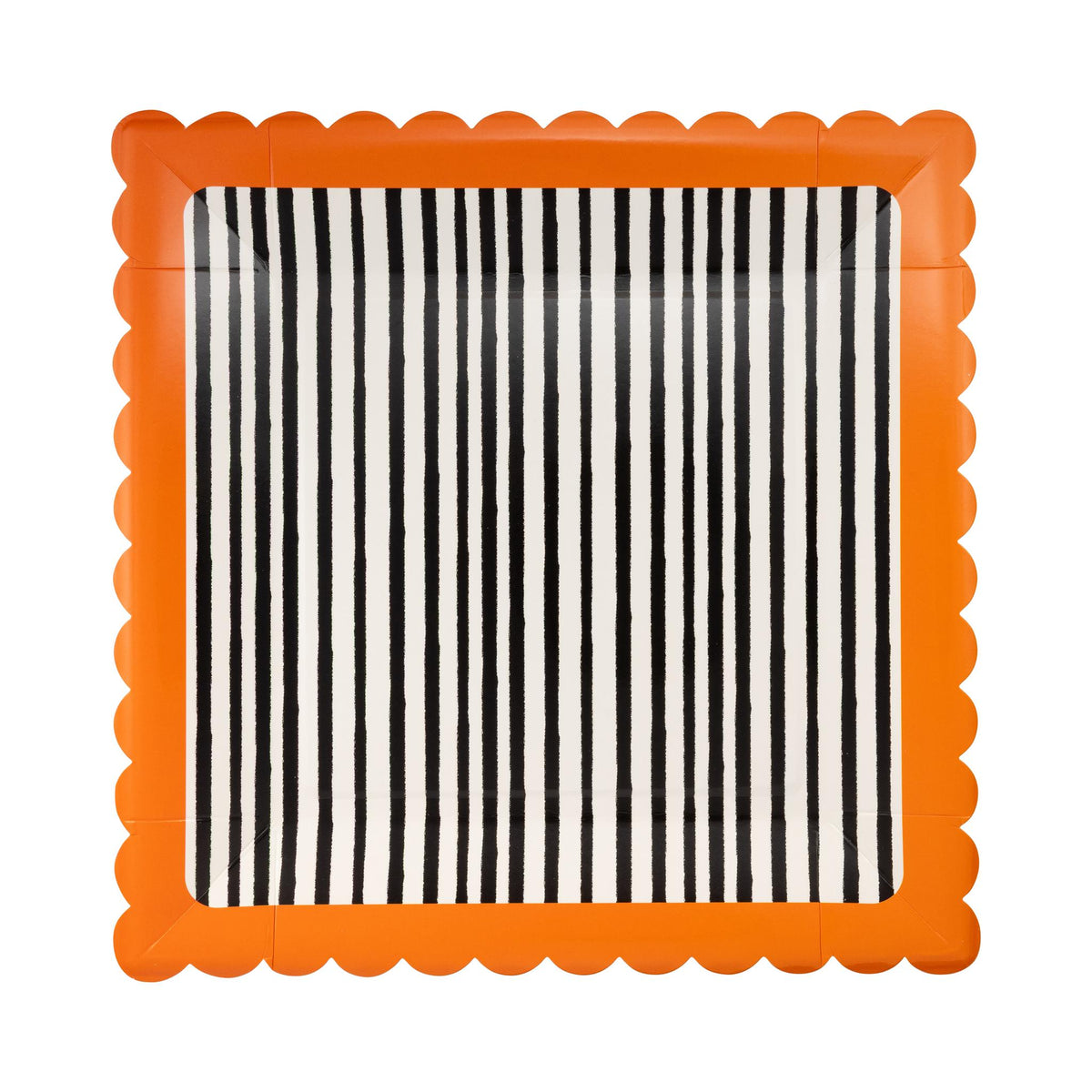 Black and Cream Stripes Scalloped 10" Plate