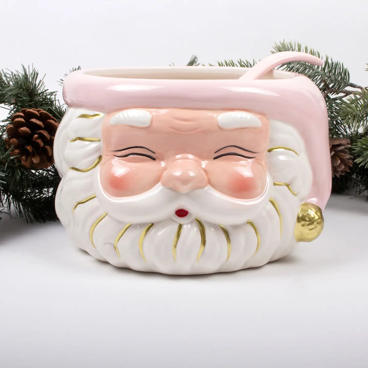 Pink Hat Santa Punch Bowl w/ Ladle