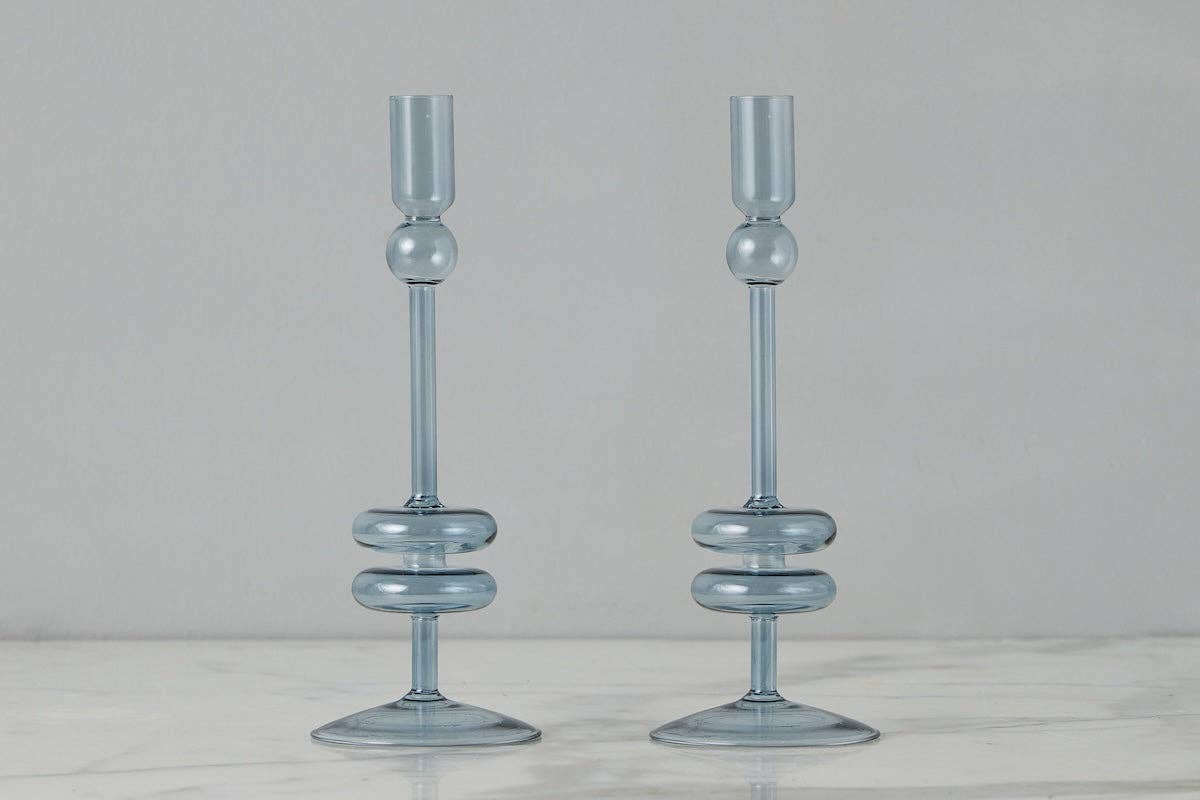 Glass Candlestick in Denim - Medium - The Preppy Bunny