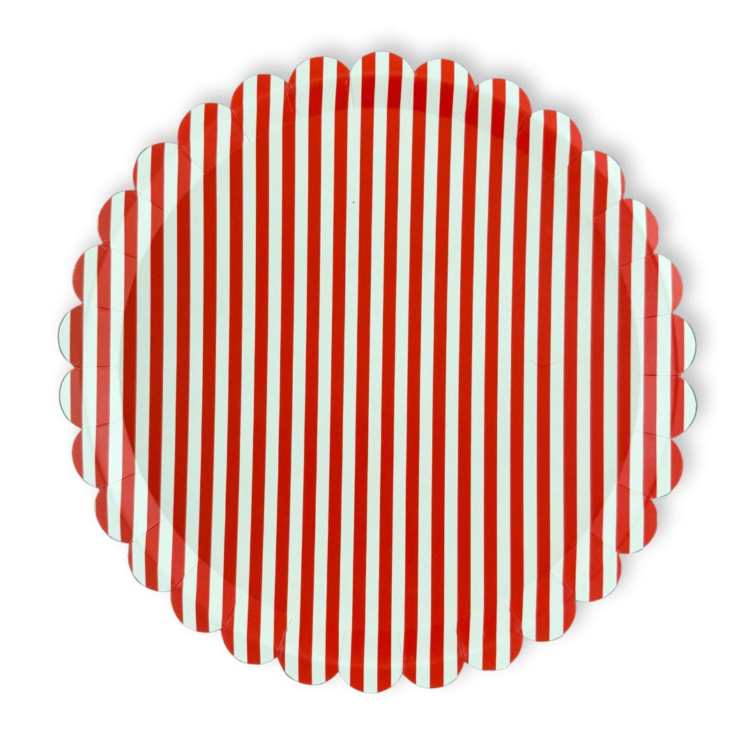 Red & White Candy Stripe Scalloped Paper Dinner Plates (12pcs) - The Preppy Bunny