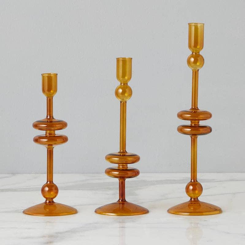 Amber Glass Candlestick - Large