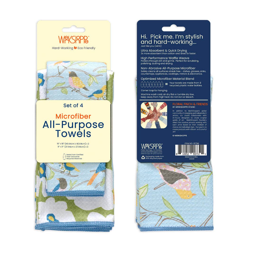 Floral Finch & Friends Towels, High Performance Waffle Weave - The Preppy Bunny