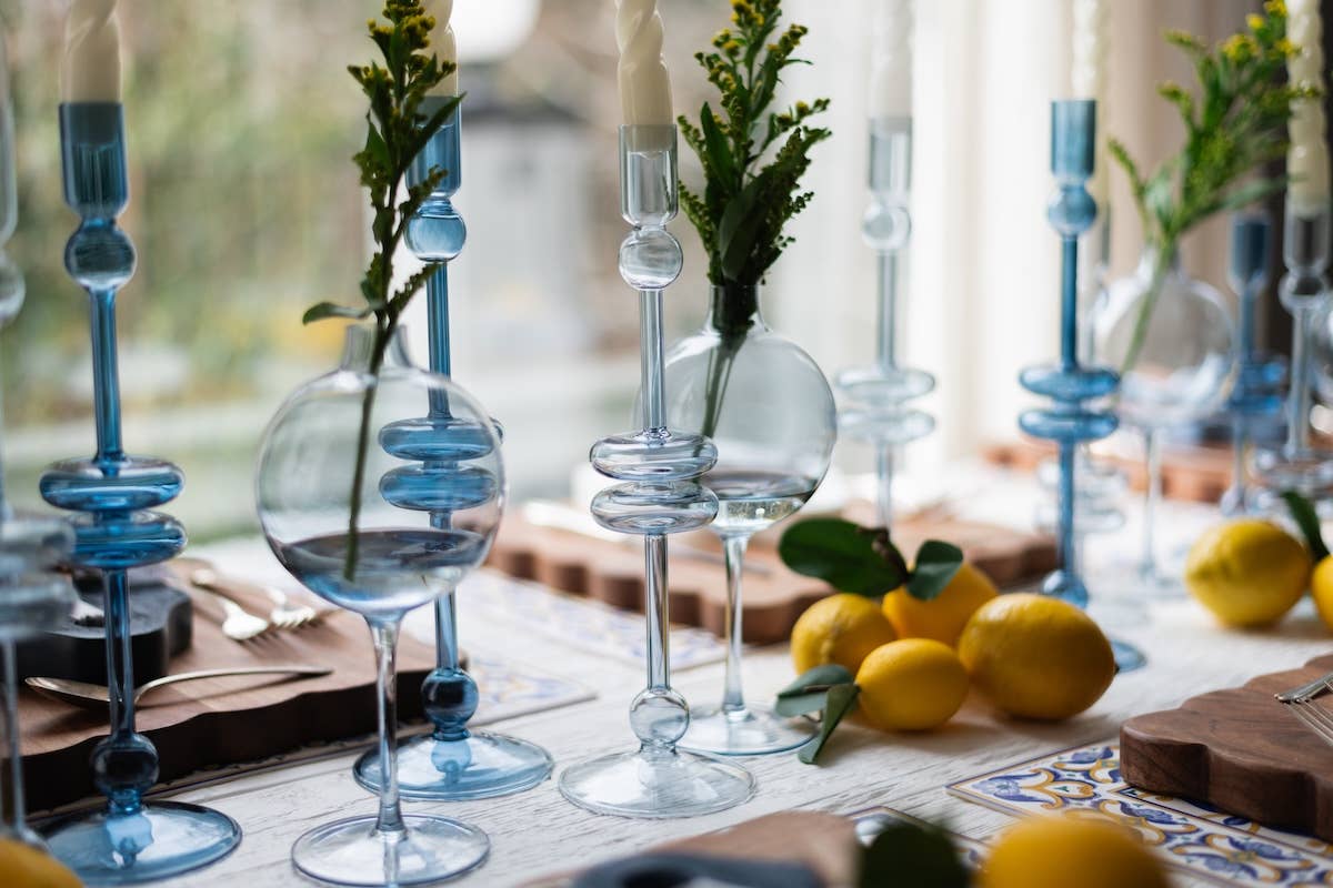 Glass Candlestick in Denim - Large - The Preppy Bunny