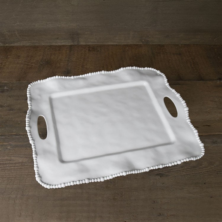 VIDA Alegria Rectangle Tray with Handles in White - The Preppy Bunny