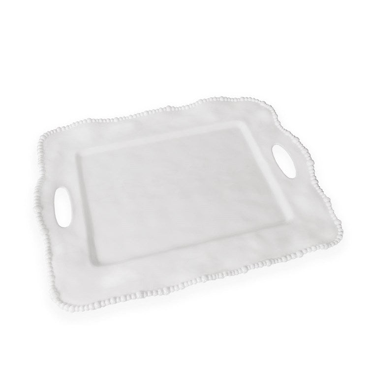 VIDA Alegria Rectangle Tray with Handles in White