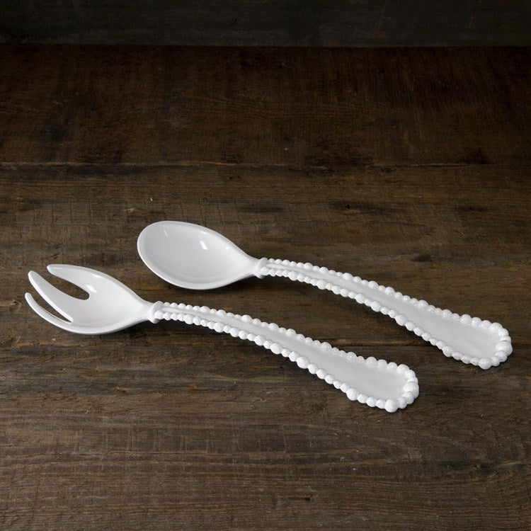 VIDA Alegria Large Salad Servers in White - The Preppy Bunny