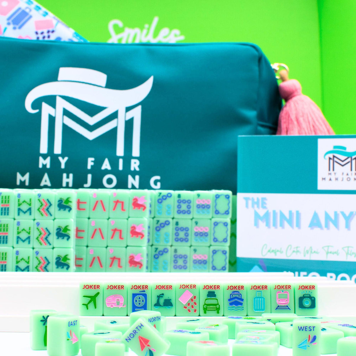 MINI TRAVEL MAHJONG  |  Mini Anywhere Series  |  Green - The Preppy Bunny