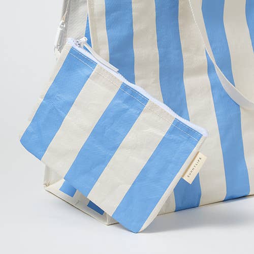 Carryall Beach Bag Le Weekend Mid Blue Cream - The Preppy Bunny