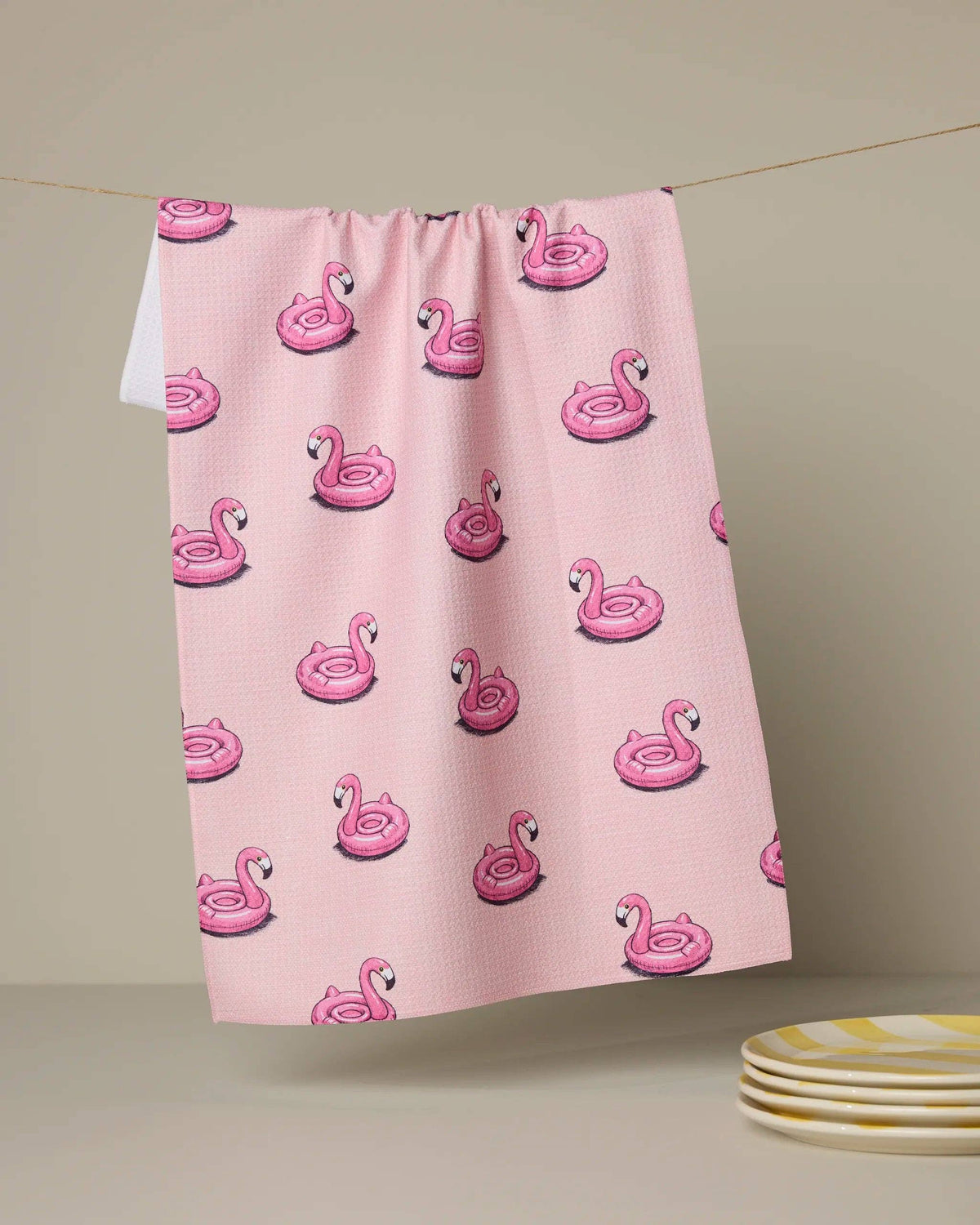 Flamingo Floatie Tea Towel by Geometry