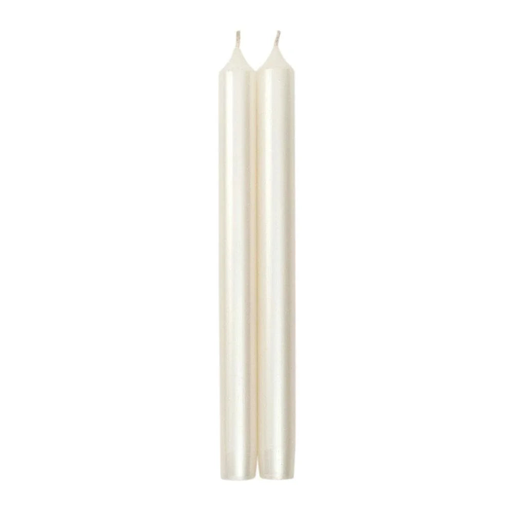 Straight Taper 10&quot; Candles in White Pearlescent- 2 Candles Per Package