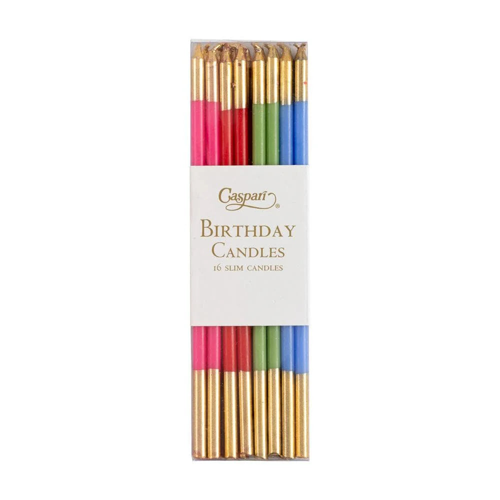 Slim Birthday Candles in Mixed Brights - 16 Candles Per Package