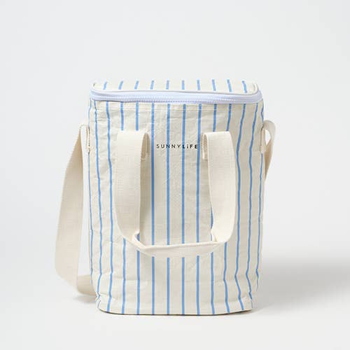 Drinks Cooler Bag Le Weekend Mid Blue-Cream - The Preppy Bunny