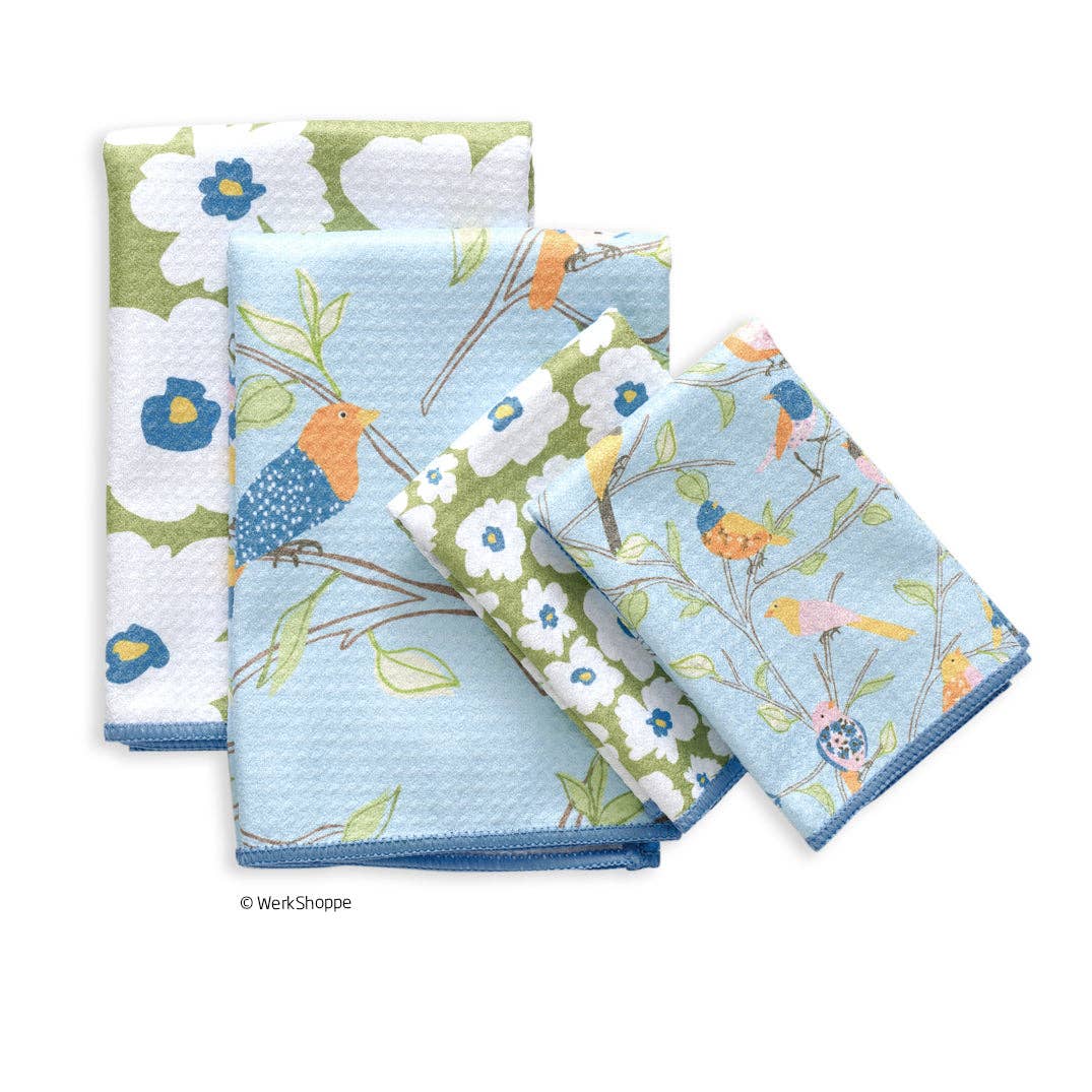 Floral Finch & Friends Towels, High Performance Waffle Weave - The Preppy Bunny