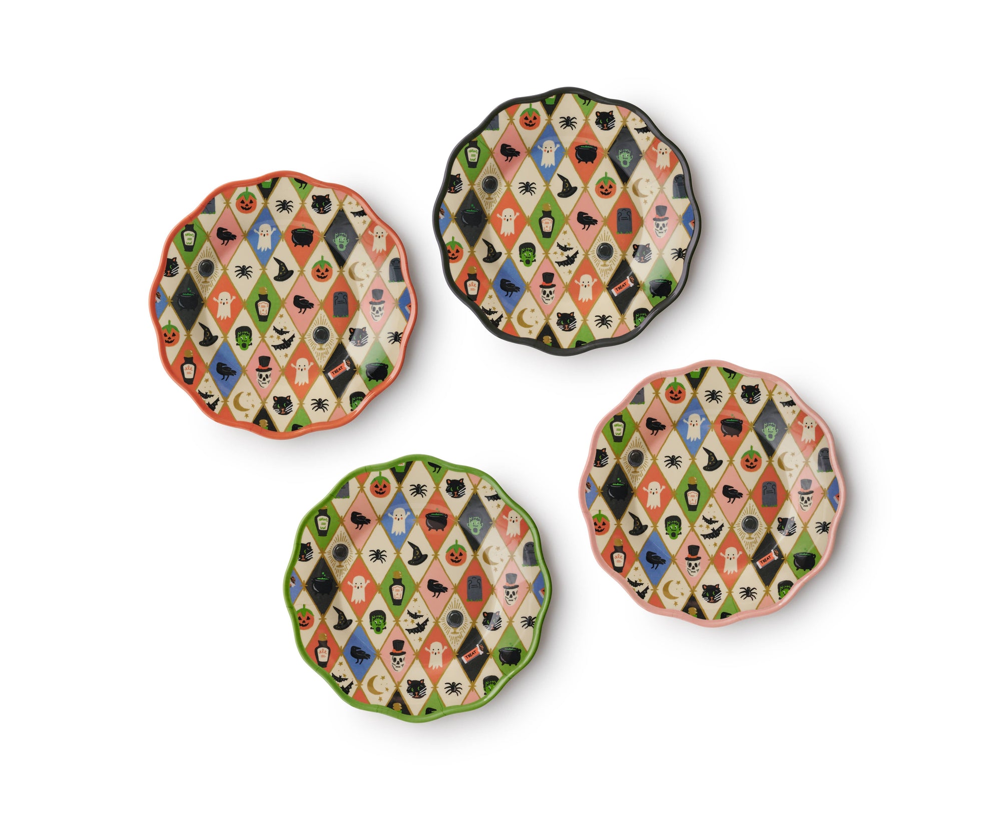 Halloween Argyle Melamine Assorted Dessert Plates - set of 4 - The Preppy Bunny