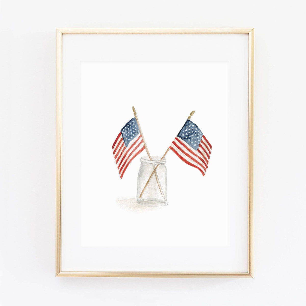 Flags in mason jar watercolor wall art print - The Preppy Bunny
