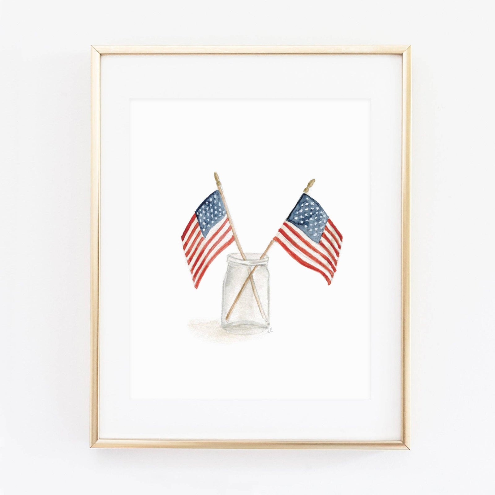 Flags in mason jar watercolor wall art print - The Preppy Bunny