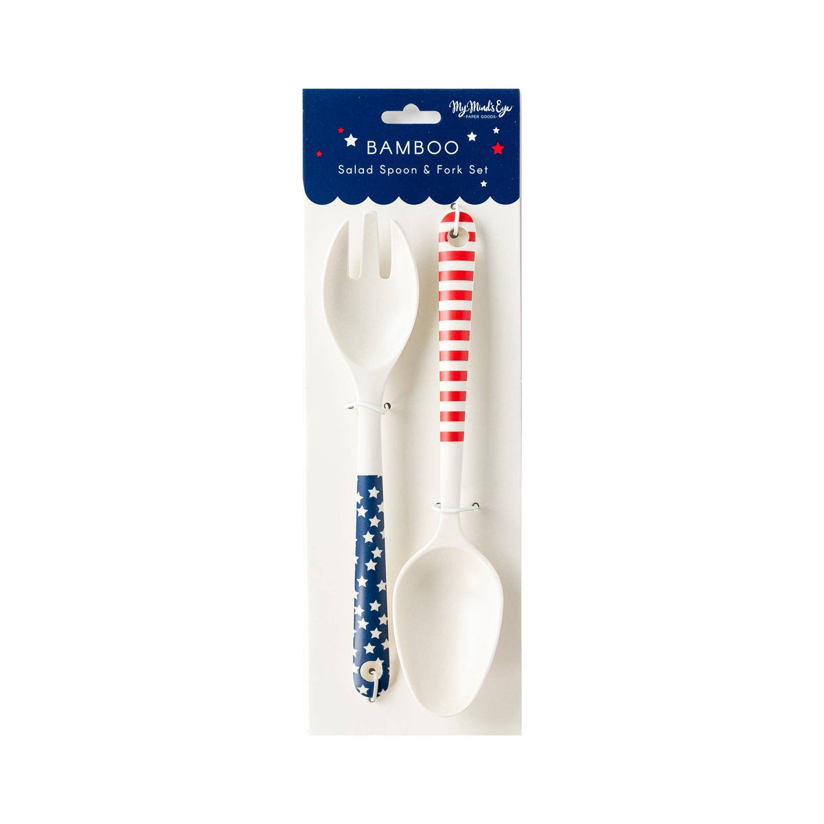 Stars and Stripes Salad Spoon and Fork Reusable Bamboo Serving-ware - The Preppy Bunny