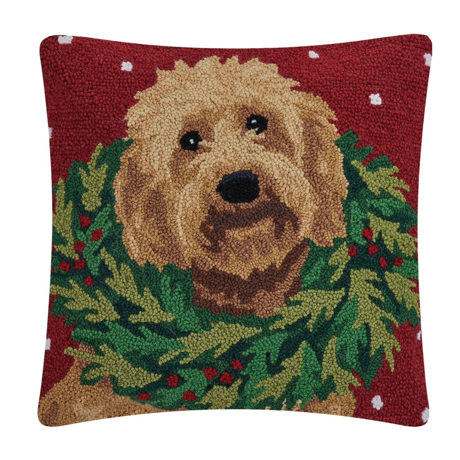 Labradoodle w/Wreath Hook Pillow - The Preppy Bunny