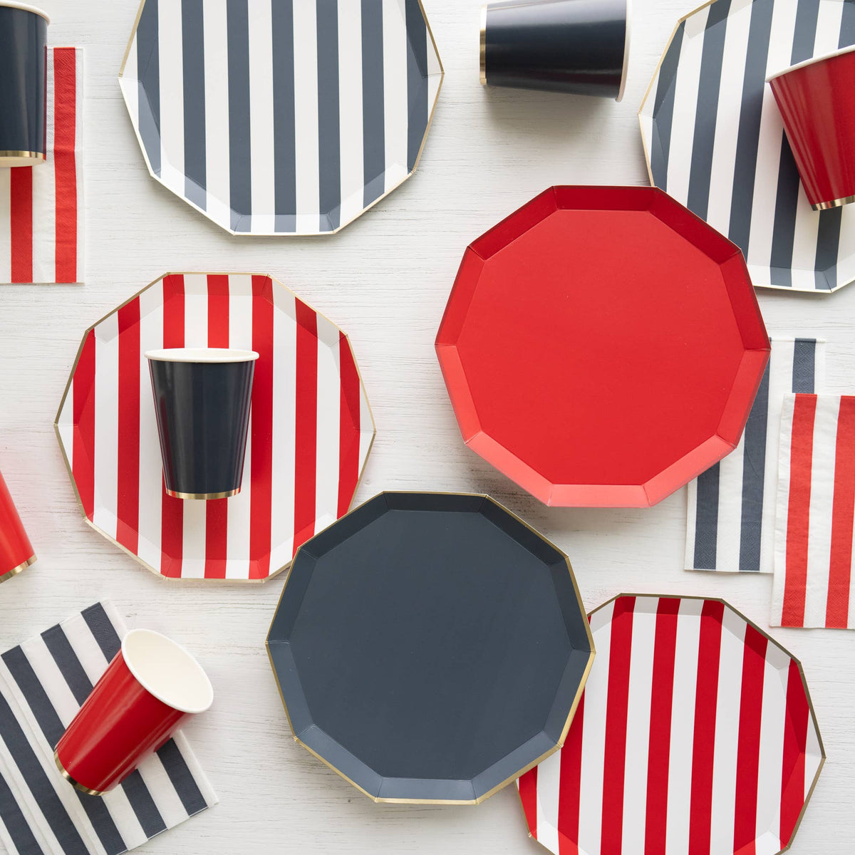 Cherry Red Signature Stripe Paper Plates