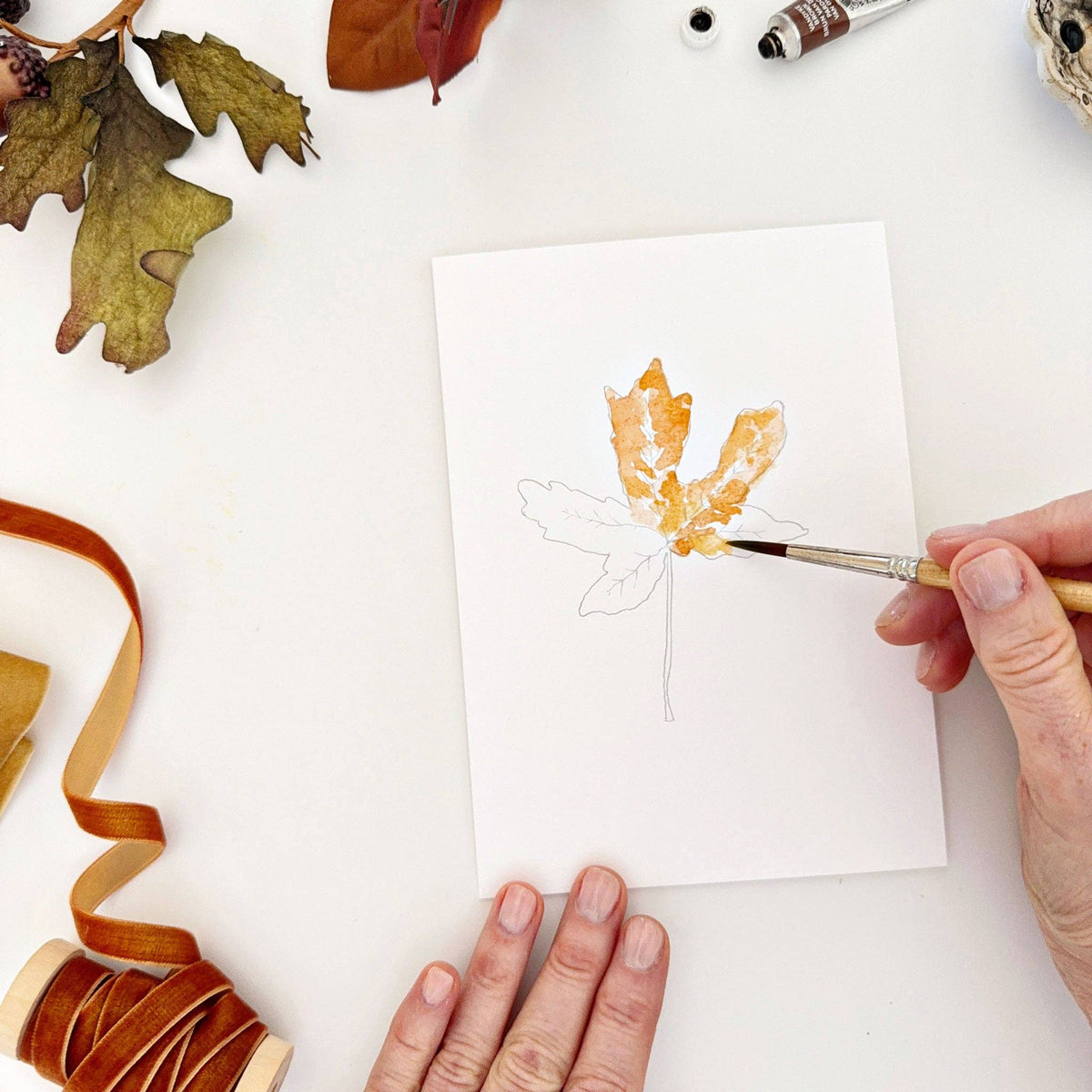 Fall Leaves Paintable Notecards - The Preppy Bunny