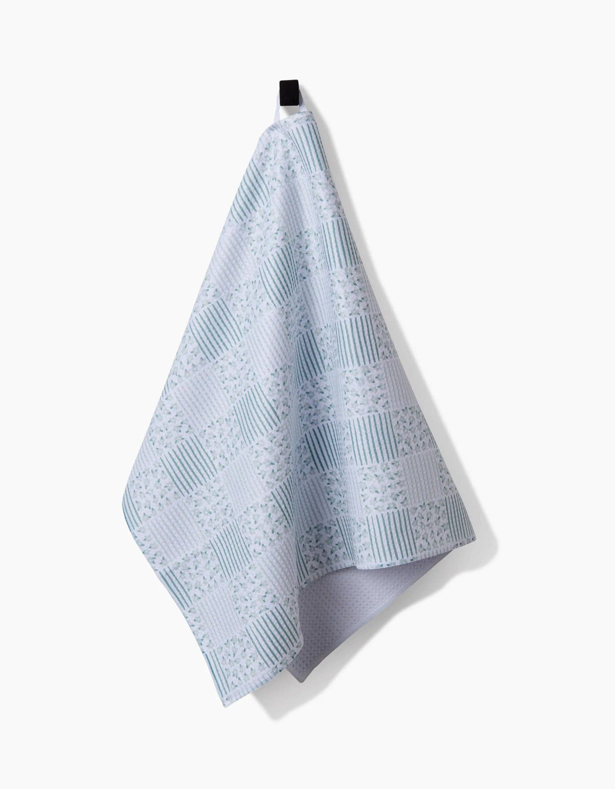 Mini Flowers and Stripes Check Green Tea Towel by Geometry