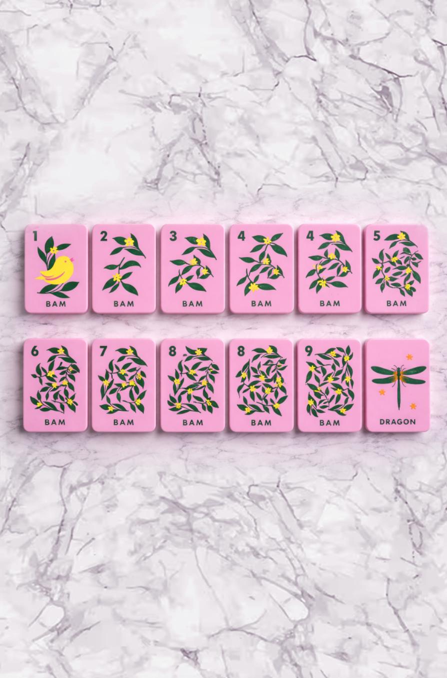 Floating Mahjong Tiles in Floral Pink for the Pool
