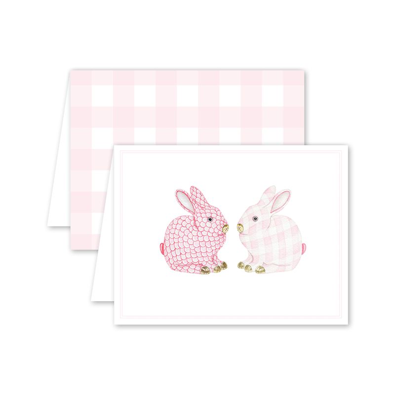 Porcelain Bunnies Pink Folded Notecard - The Preppy Bunny
