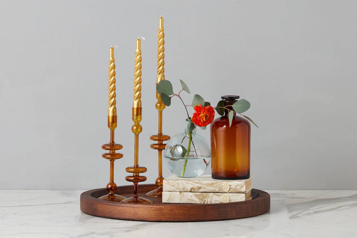 Glass Candlestick in Amber Orange - Medium - The Preppy Bunny