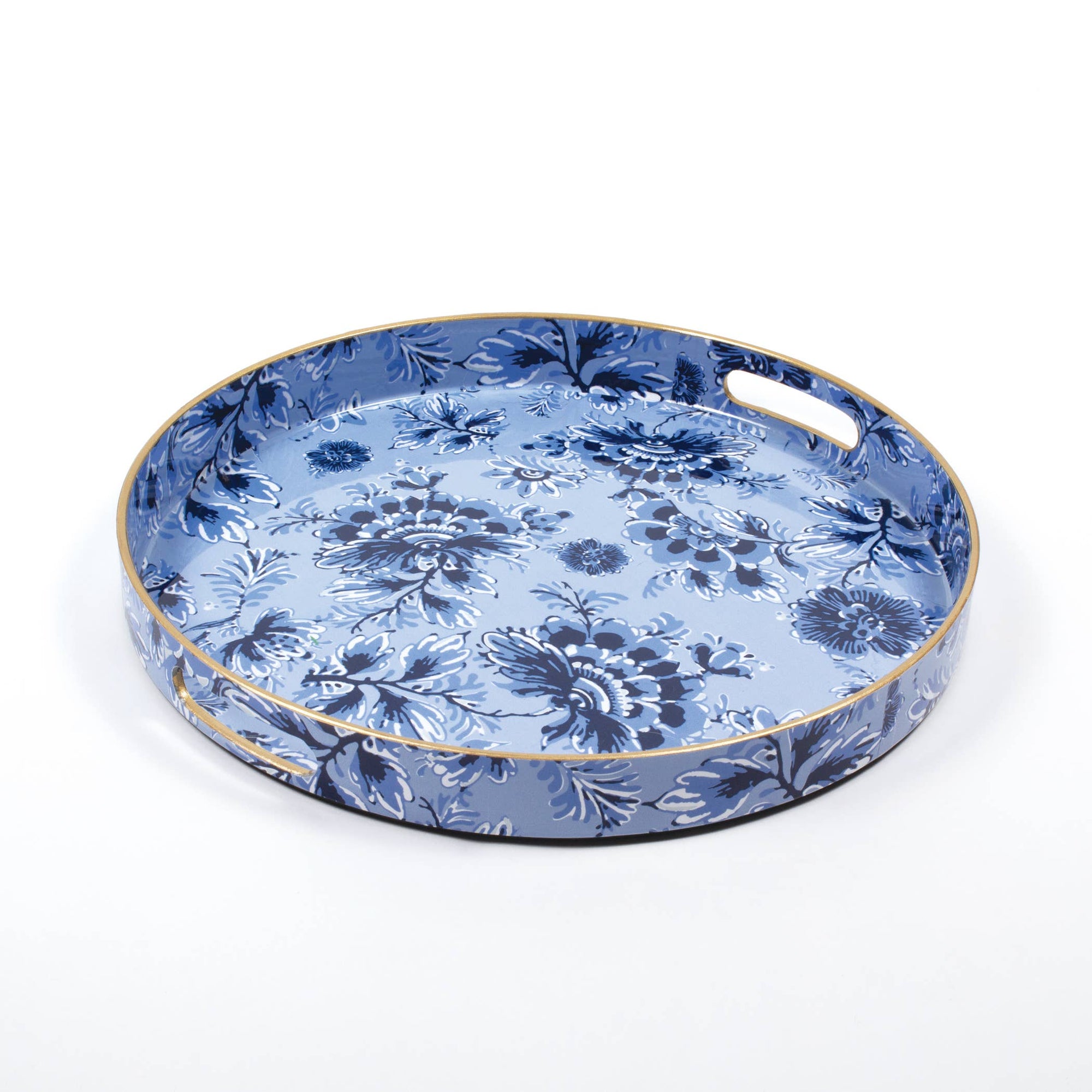 Blue Floral Round Tray - The Preppy Bunny