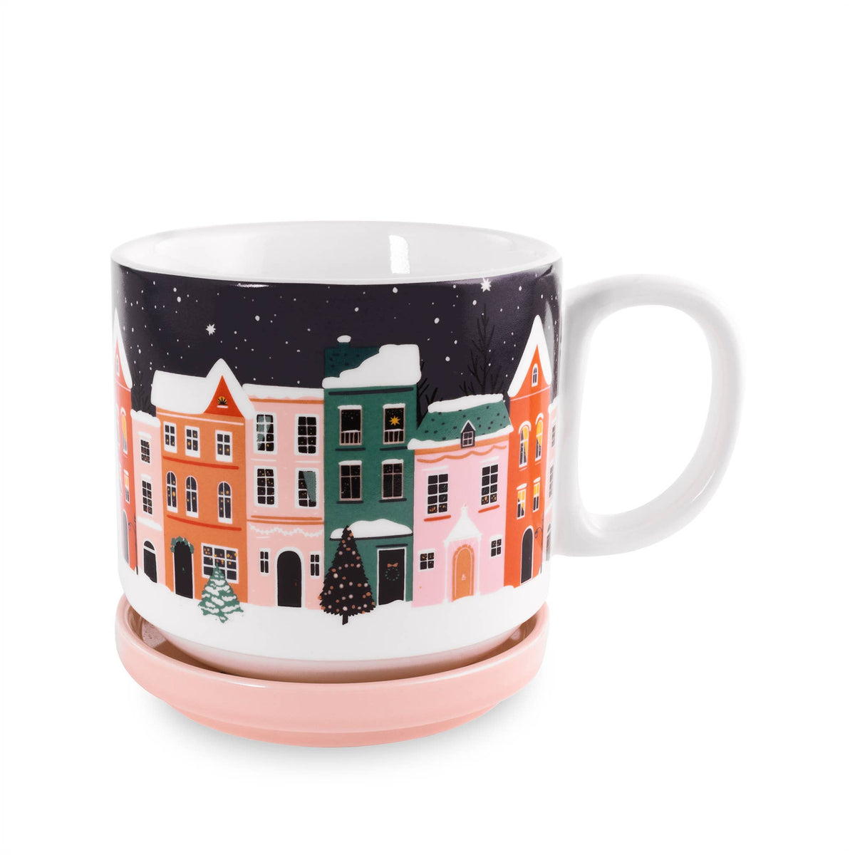 Holiday Village Ceramic Mug with Coaster Lid