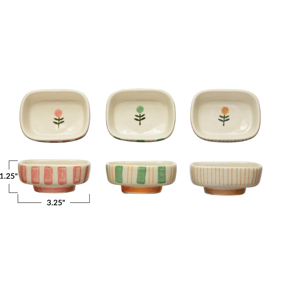 Hand-Painted Stoneware Dish w/ Stripes & Flower - The Preppy Bunny