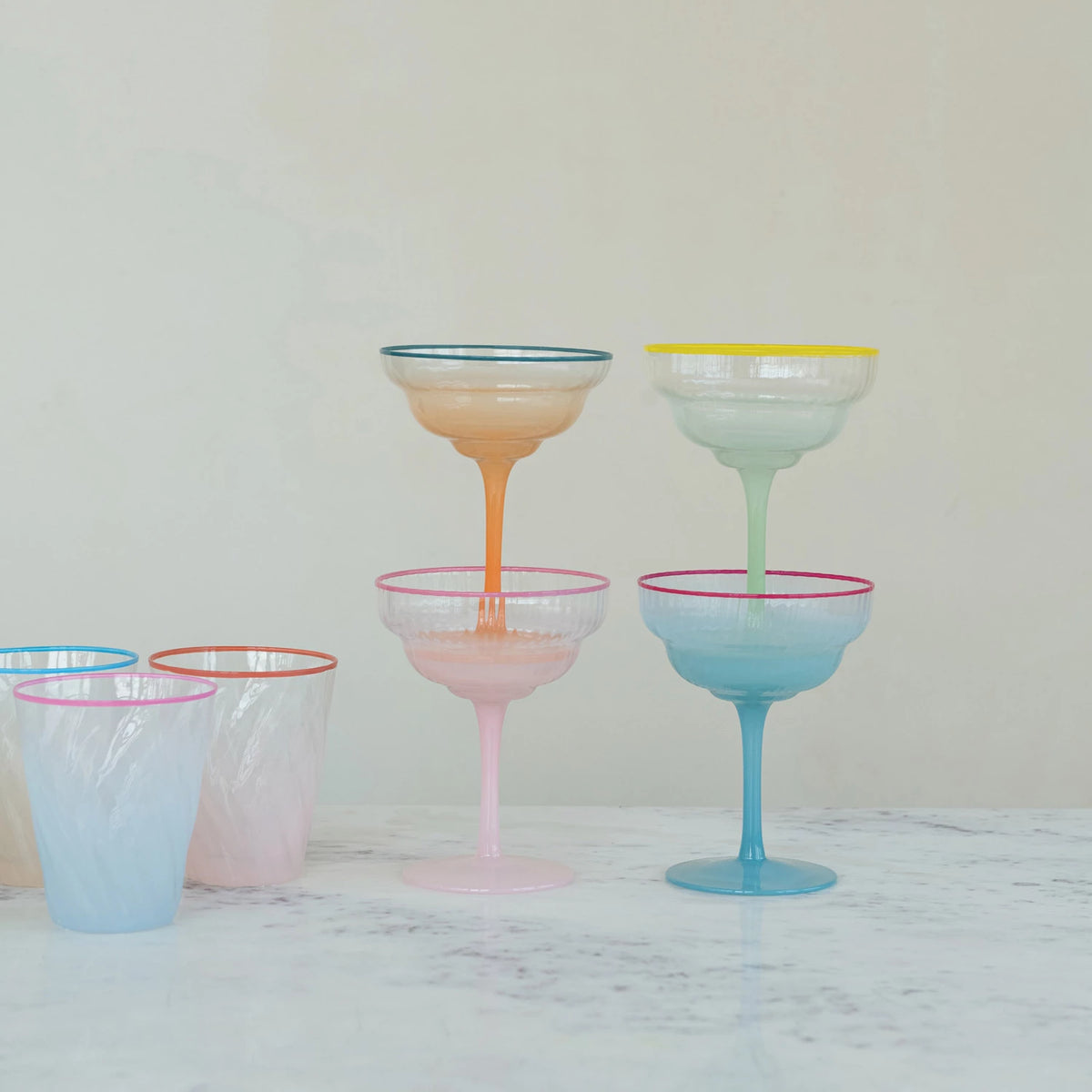 Fluted Stemmed Coupe Glass with Colored Rim - The Preppy Bunny
