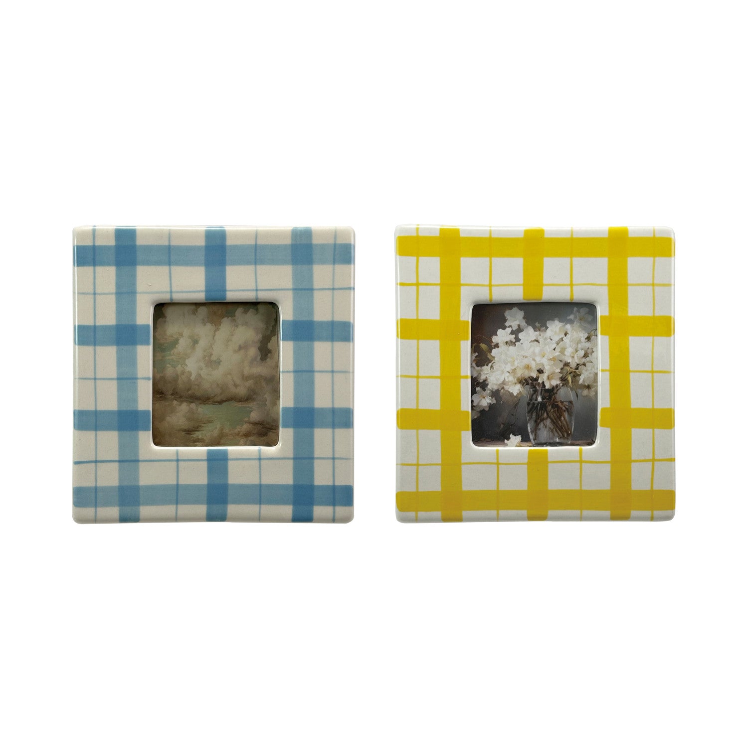 Hand-Painted Stoneware Photo Frame, 2 Colors (Holds 3" x 3" Photo) (Hangs or Sits)