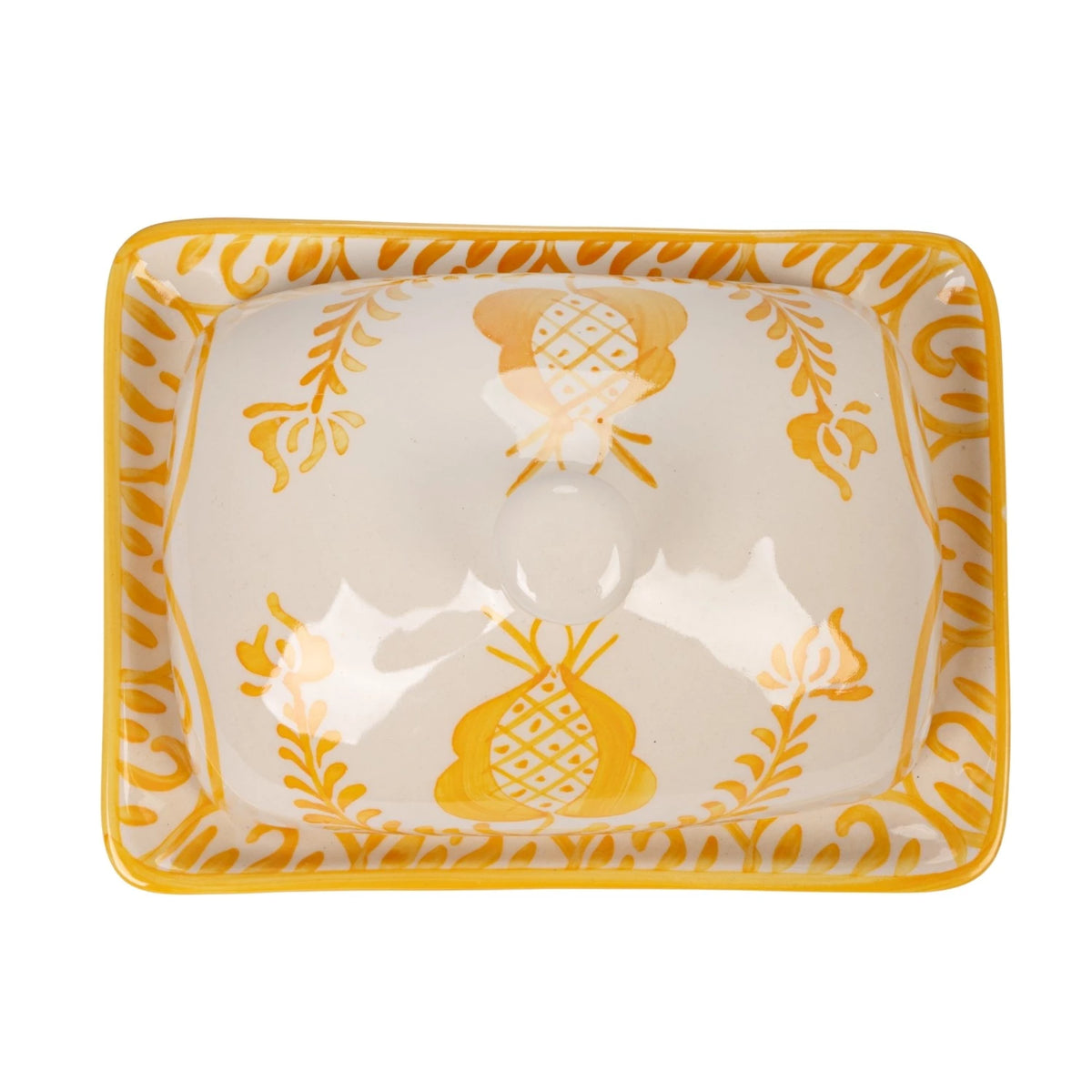 Hand-Painted Stoneware Butter Dish with Botanical Design, Yellow & White (Each One Will Vary) - The Preppy Bunny