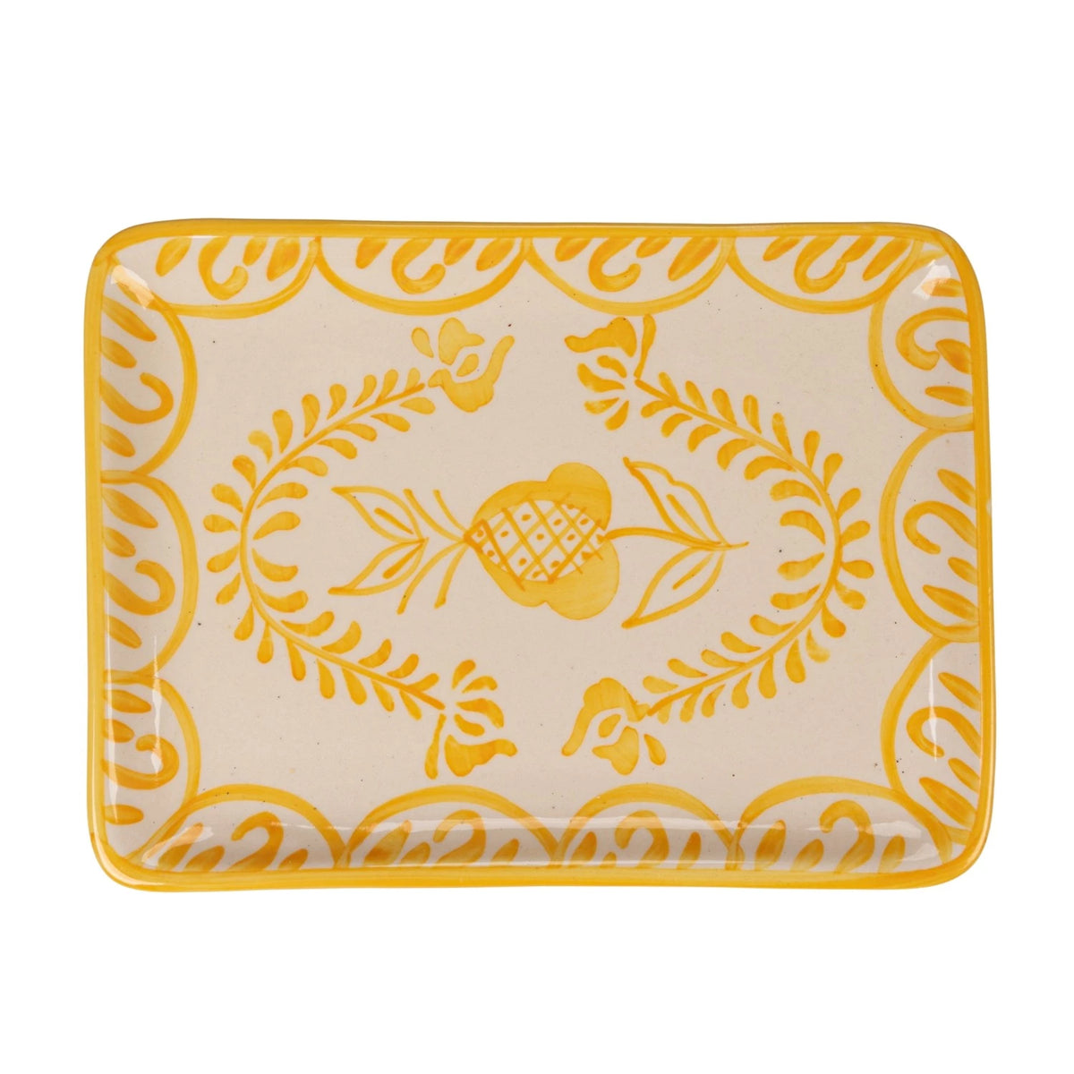 Hand-Painted Stoneware Butter Dish with Botanical Design, Yellow & White (Each One Will Vary) - The Preppy Bunny