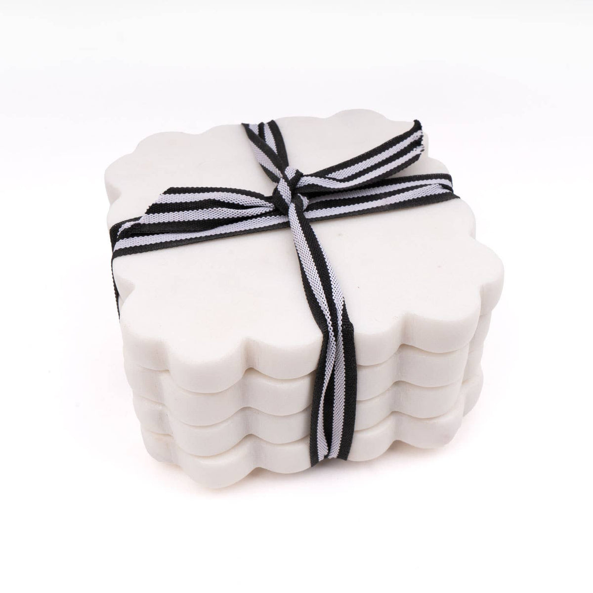 White Marble Scalloped Coaster Set