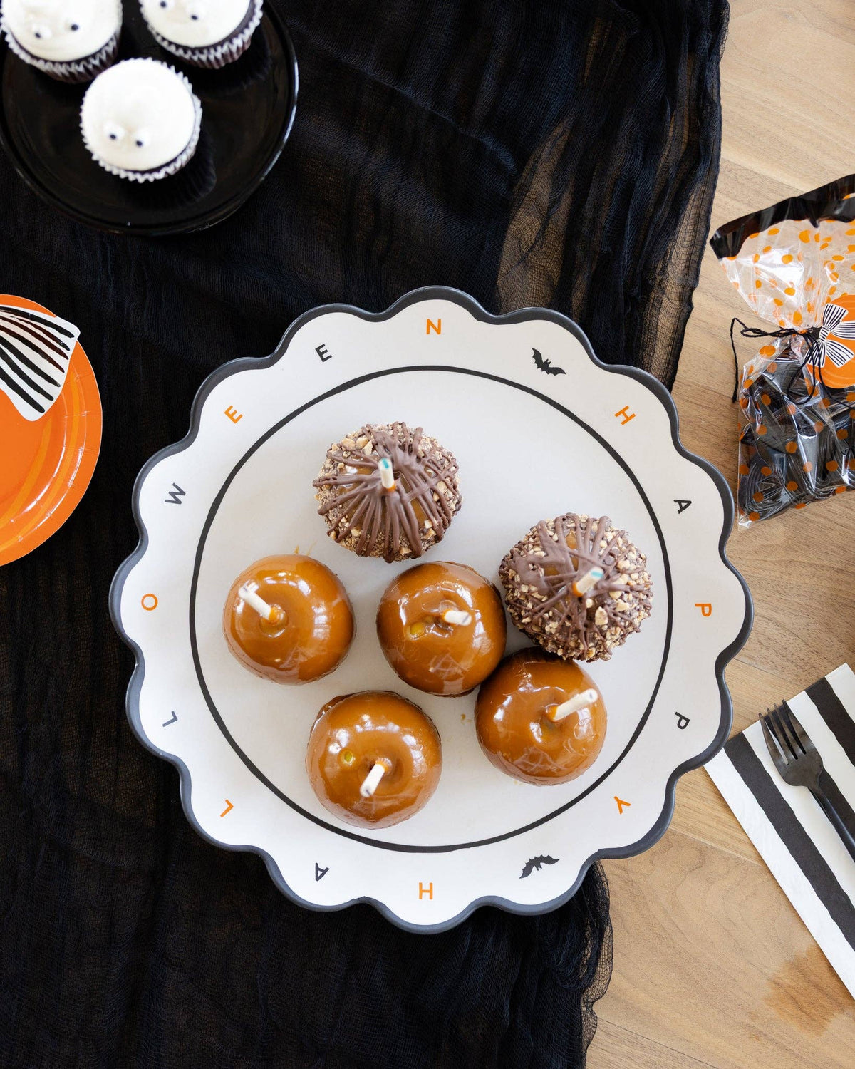 Happy Halloween Scalloped Bamboo Tray