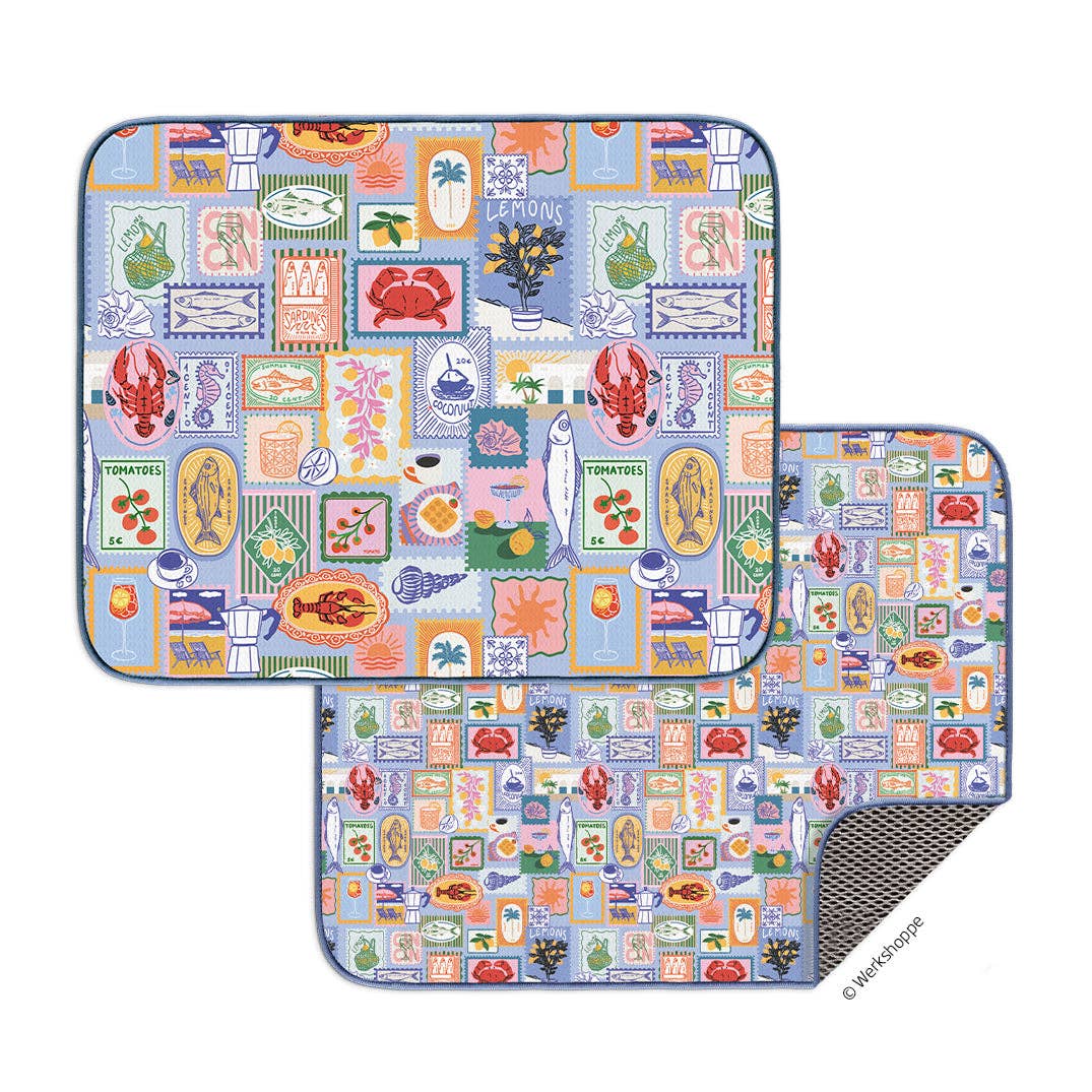 Mediterranean Summer Microfiber Dish Drying Mat, Set of 2 - The Preppy Bunny