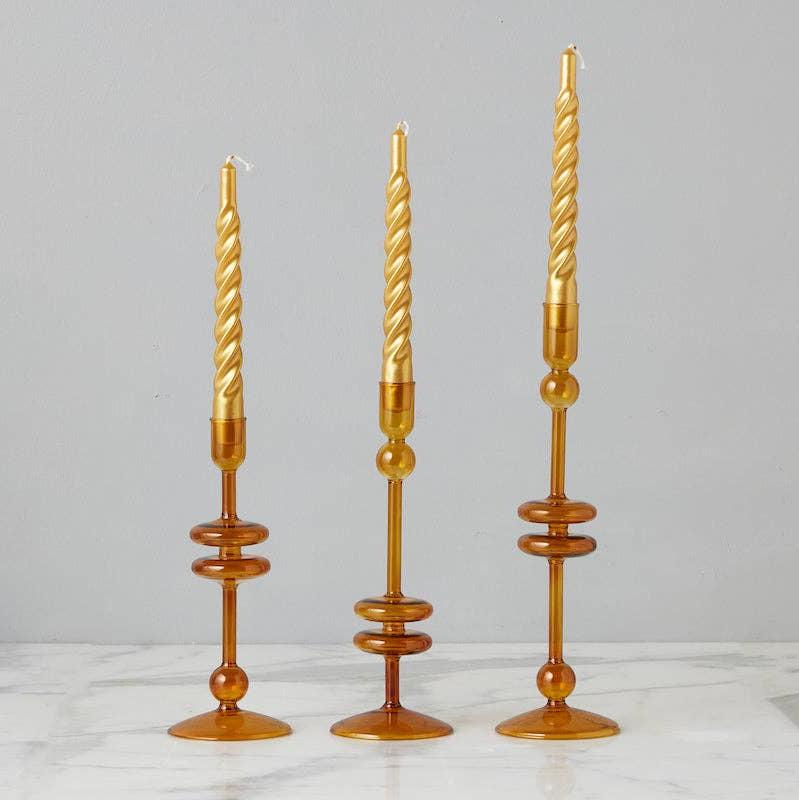 Amber Glass Candlestick - Large