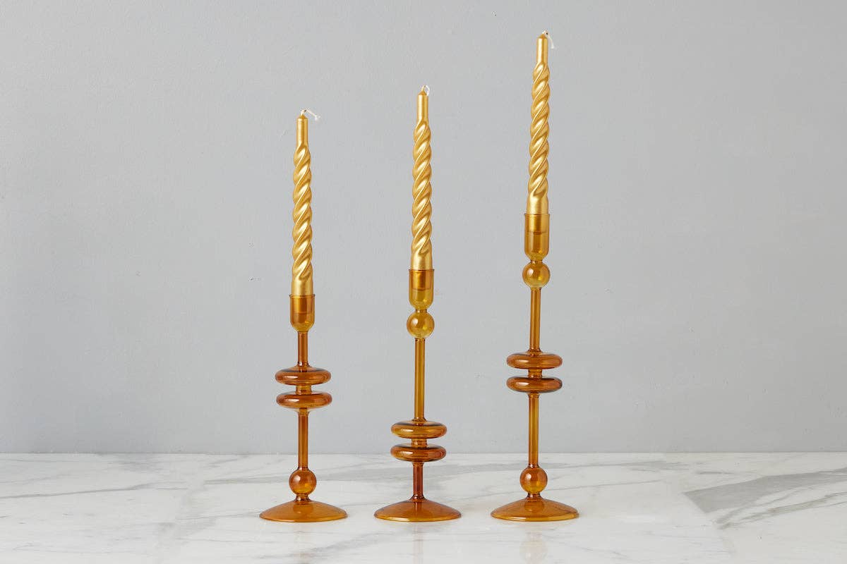 Glass Candlestick in Amber Orange - Medium - The Preppy Bunny